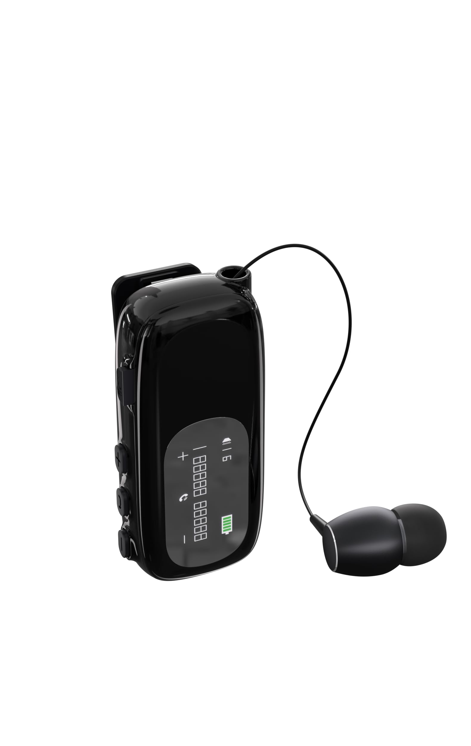 Bluetooth Business Headset mit Einziehbarem Kabel, Kabelloses Headset mit Mikrofon, Kabelloses Lavalier-Headset mit LCD-Display, Bluetooth 5.4, Verbindung zu 2 Mobiltelefonen (Schwarz)