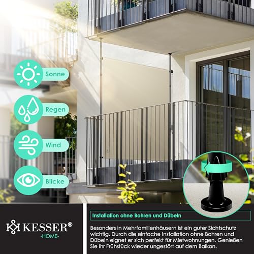 KESSER® Klemmmarkise Senkrechtmarkise 100x310cm Ausziehbar & Blickdicht Vertikalmarkise mit Handkurbel ohne Bohren Balkon-Sichtschutz & Windschutz für Garten & Terrasse Wasserfest Beige