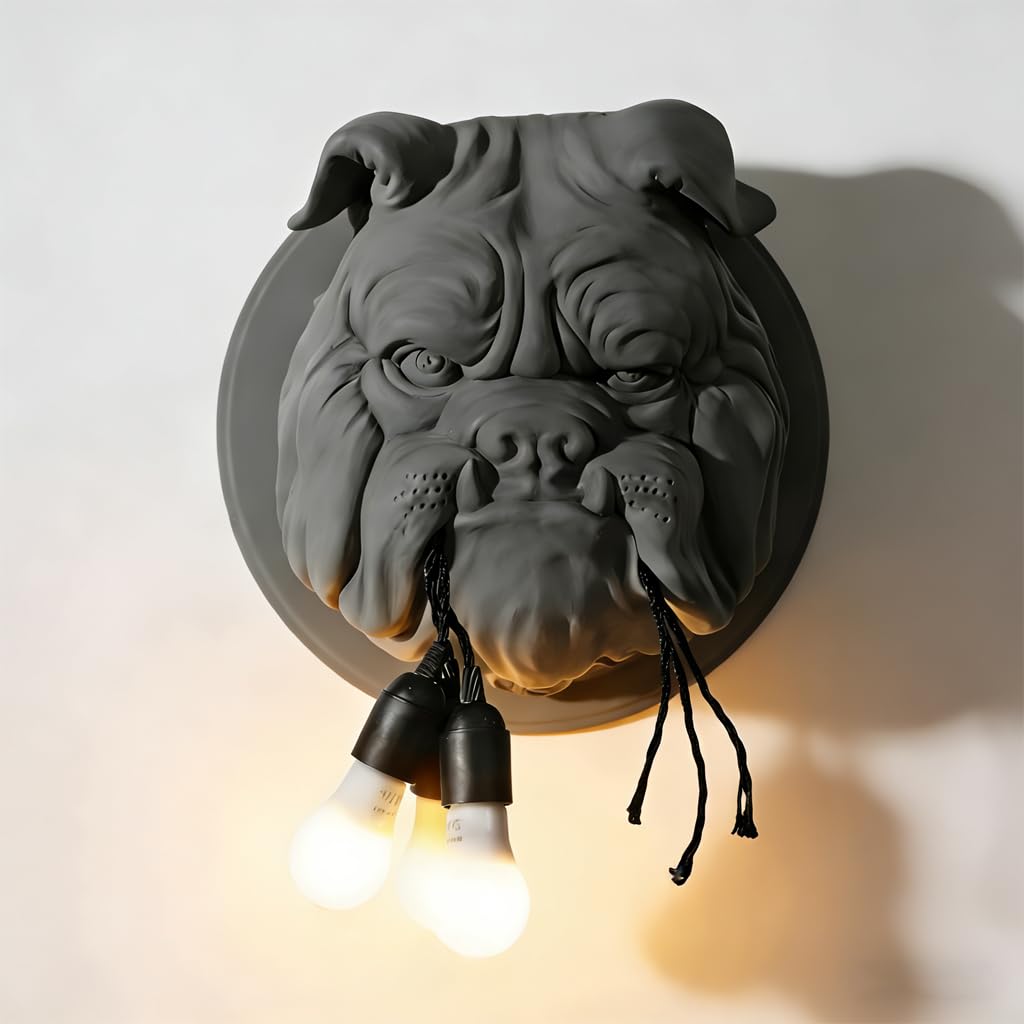 Applique da parete Bulldog francese E26 Applique in resina Bulldog Lanterna da parete creativa Illuminazione a parete a forma di testa di animale per studio Sala da pranzo Bar (Colore: Nero)