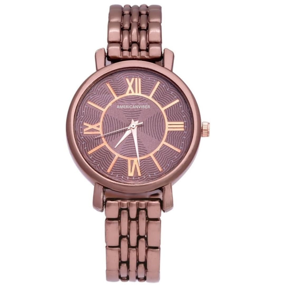 AMERICANVIBER Women Stainless Steel Analog Watch with Stylish Band Watch for Girls DRW-002 (Brown) (B0D4Z3GP68) Amazon Price History, Amazon Price Tracker