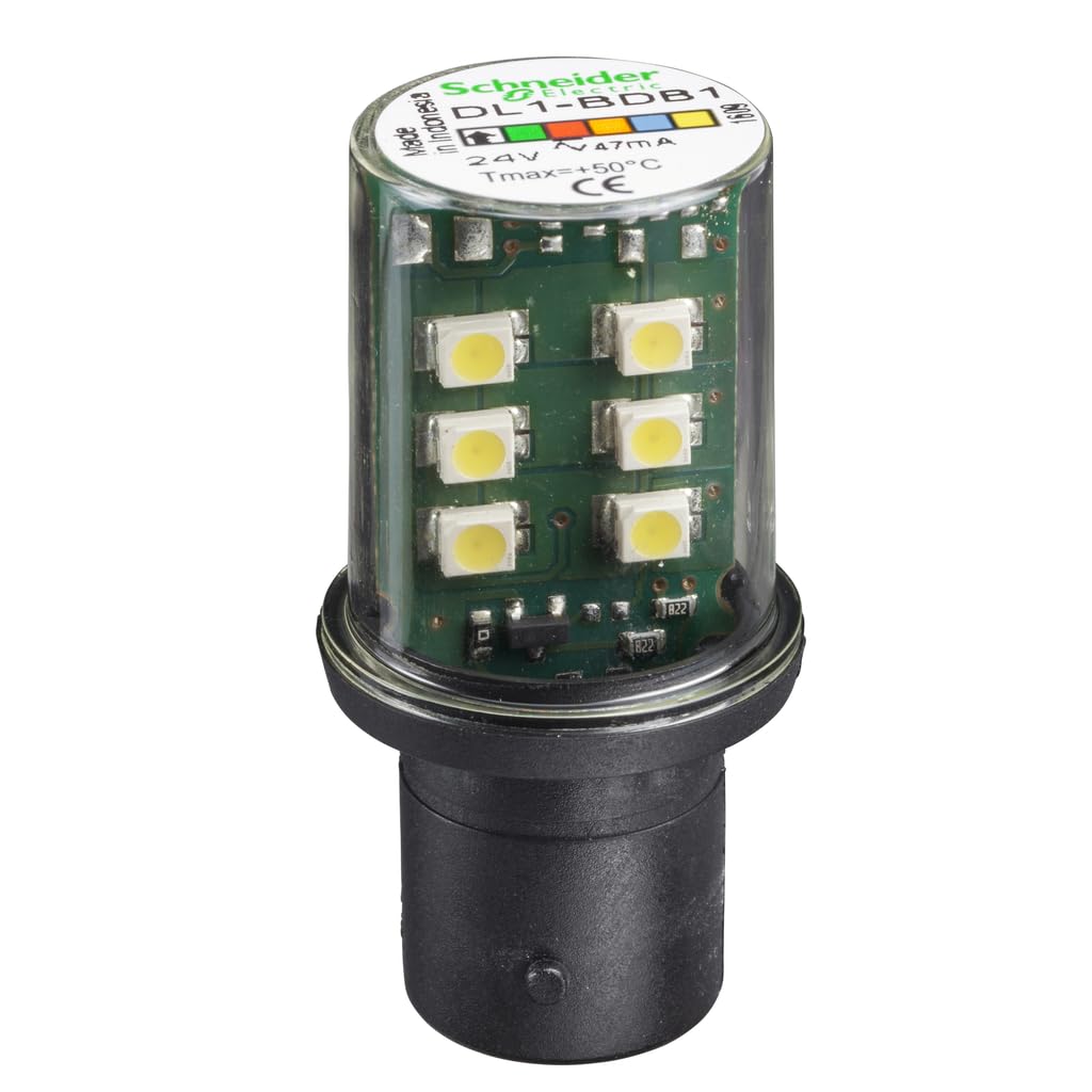 Schneider Electric DL1BDB1 Bombilla LED para Señalización BA 15d, 24 V, Blanco