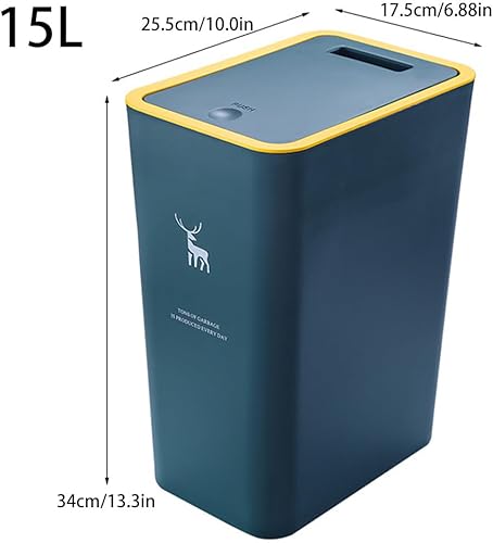 Miniatura 2 de Bote de basura de plástico de 15 litros con tapa, cubo de basura de plástico con cubierta de resorte de presión, cesta de basura moderna, contenedor