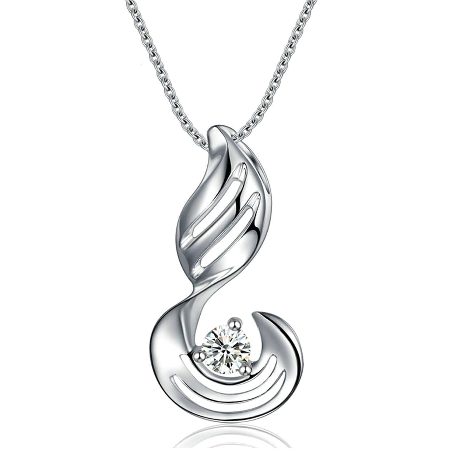 Collana In Oro Bianco Donna Vero, Collana Matrimonio Sposa con Diamante Sintetico a Forma di Ala, Gioielli con Pietra del Mese di Nascita
