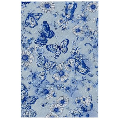 Tableau decoration murale fleur bleue blanche en toile moderne 50x70cm pour salon