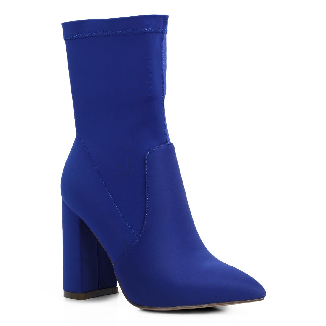 Blue Ankle Lycra Block Heeled Boots-image-11