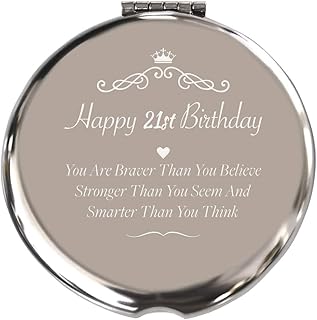 Blue Leaves 21st Birthday Gifts for Girls, Happy 21st Birthday for Bestie Sister Daughter BFF,Niece Stainless Steel Mirror