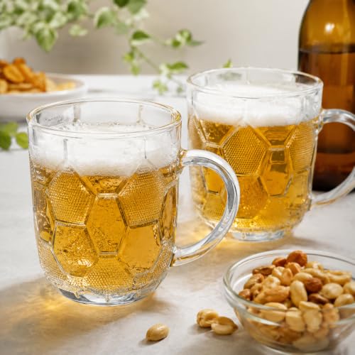 Image of WRINGO Beer Mugs Set of 2, 450ML Glass Mug with Handle, Large Big Heavy Mugs for Freezer, Multipurpose Mugs, Dishwasher & Microwave Safe (BR-14)