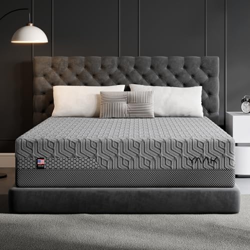 Image of Yaak 14 Inch King Size Memory Foam Mattress, Cooling Gel Made in USA, Grey | Medium firm, back pain relief, motion isolation, breathable, CertiPUR-US, Oeko-Tex, fiberglass free