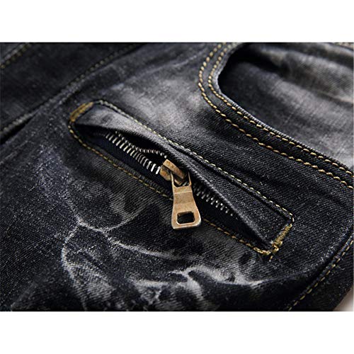 Andongnywell Men's Destroyed Slim Fit Straight Biker Jeans Man Distressed Denim Pants Trousers with Zip Pocket4