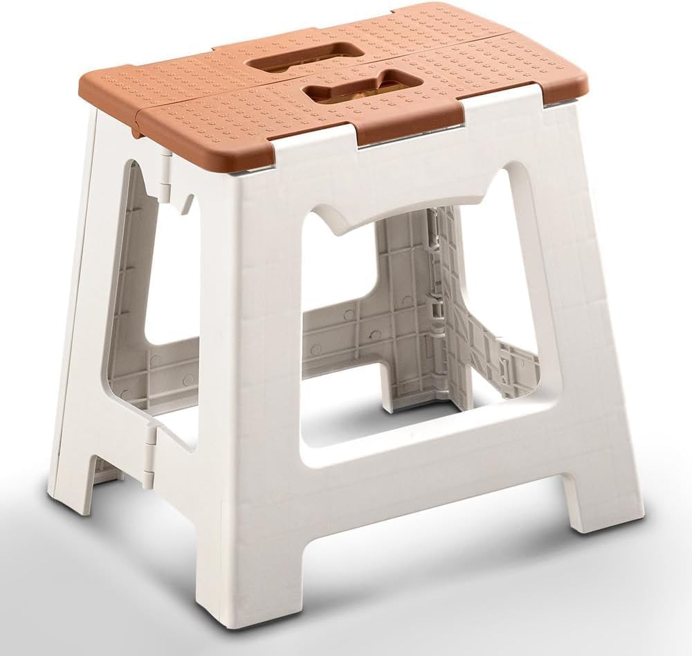 EKYLIP Folding Step Stool for Kids and Adults-13 Height Lightweight Plastic Stepping Stool. Foldable Step Stool Hold up to 300lbs Non Slip Collapsible Stool (Brown)-image-22