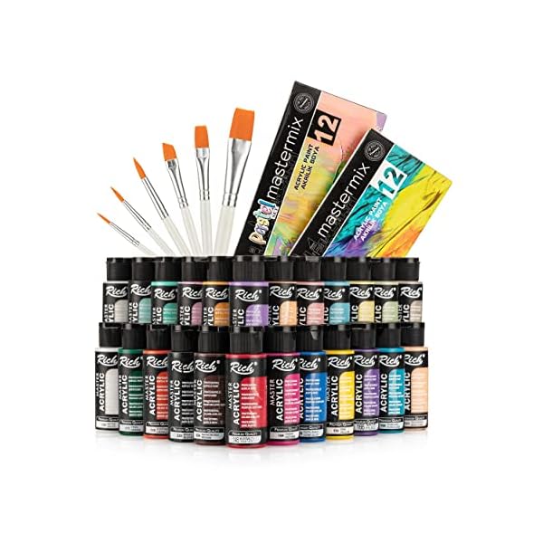 Rich Master Acrylic 24 Acrylfarben Set 60ml, Reichhaltige Pigmentfarben Bastelfarben für Leinwand, Holz, Keramik…