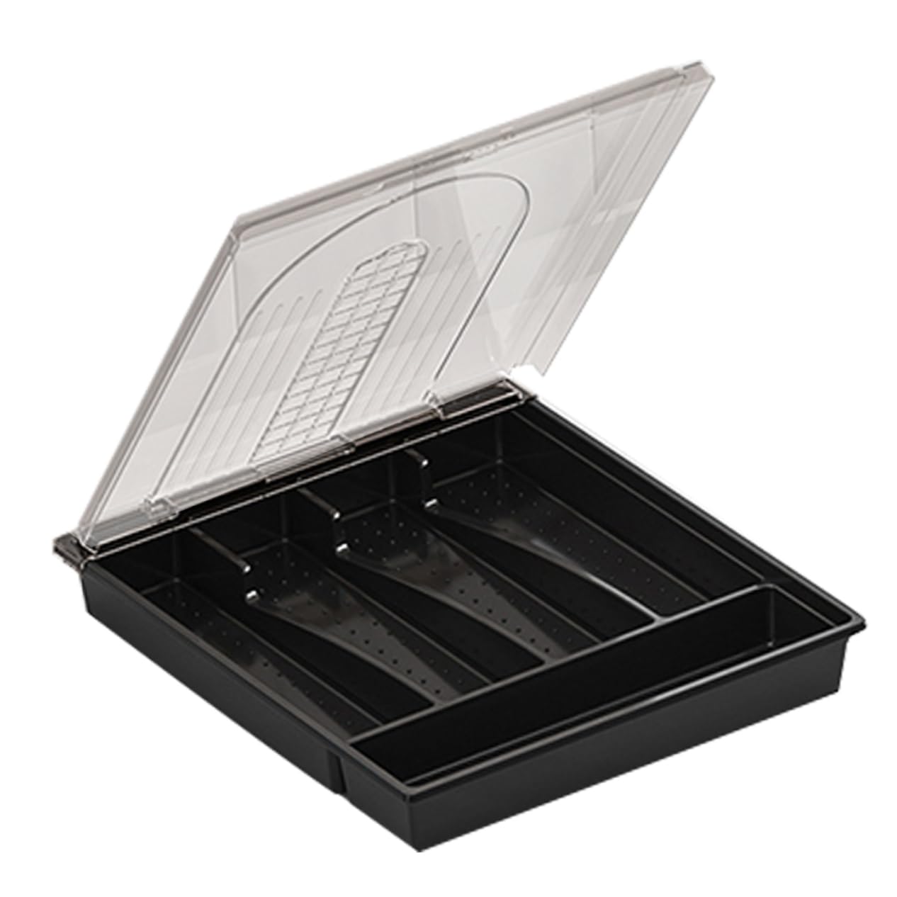 Contenedor de Cubiertos Dividido Negro de PP y Pet para Cocina