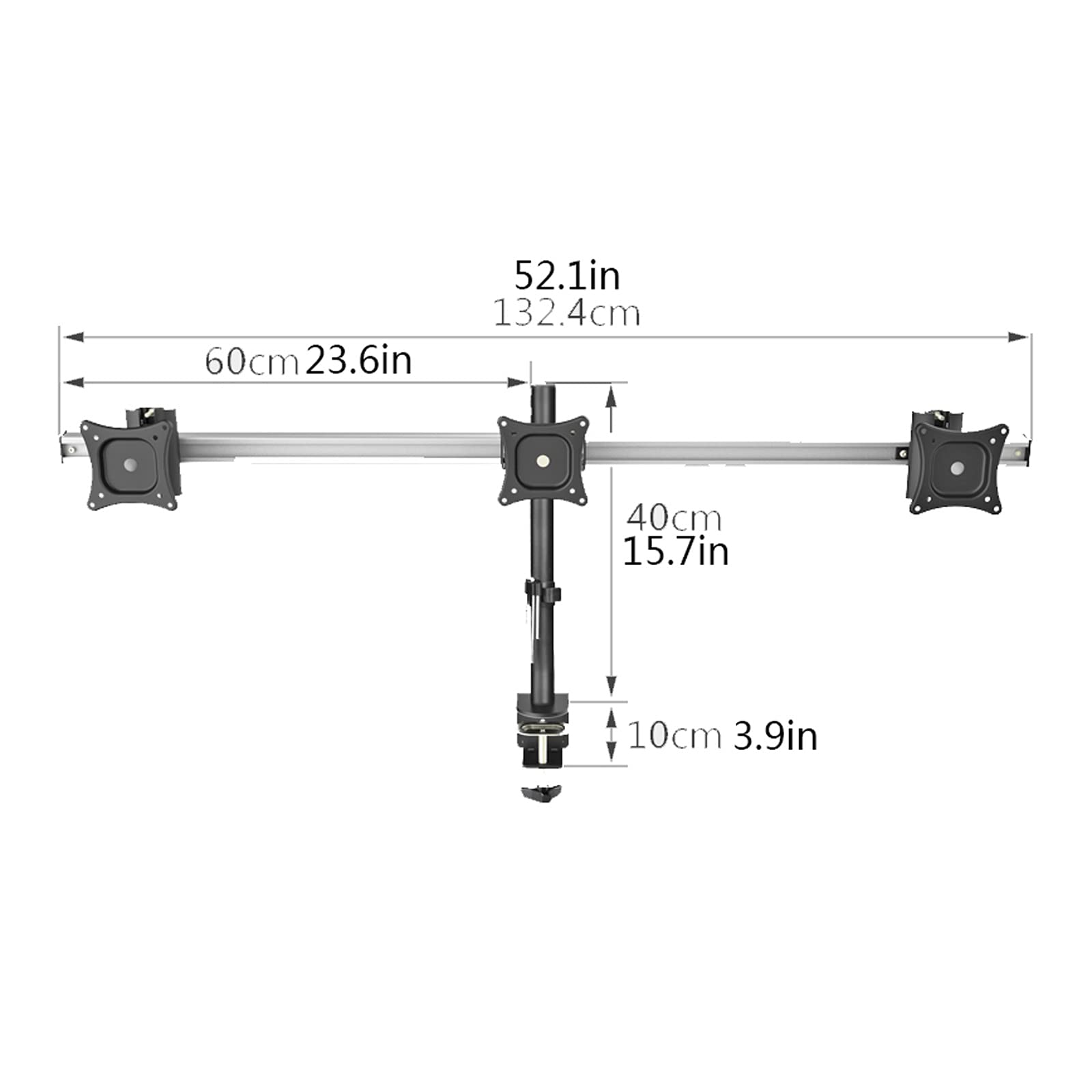 Support De Bureau Triple pour Écrans 15"-27" en Alliage D'Aluminium, Bras De Fixation Réglable avec Espacement De 75/100 Mm, Supporte Jusqu'À 10 Kg (22 Lbs) - Gris