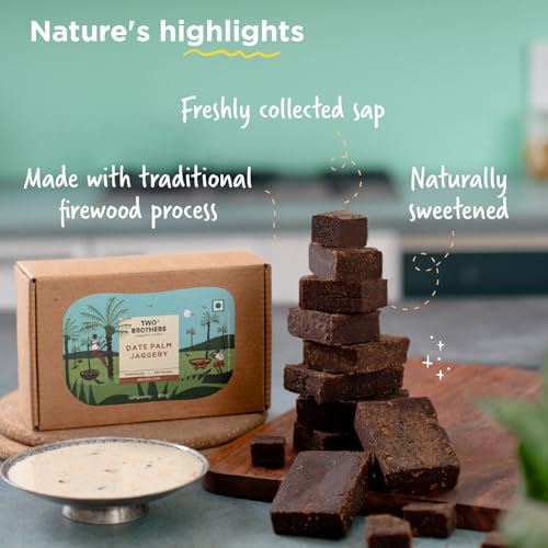 Image of Two Brothers Organic Farms Date Palm Jaggery /Nolen /Jhola Gur No Additives or Preservatives, Healthy and Tasty (Date Palm Jaggery Solid 500 gm)