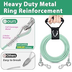   Dog-Tie-Out-Cable-and-Stake-Reflective-Dog-Yard-Leash-Cable-with-No-Tangle-Handle-Heavy-Duty-Dogs-Tether-and-Chain-for-Medium-to-Large-Dogs-Up-to-300lbs-in-Outdoor-Green-10FT