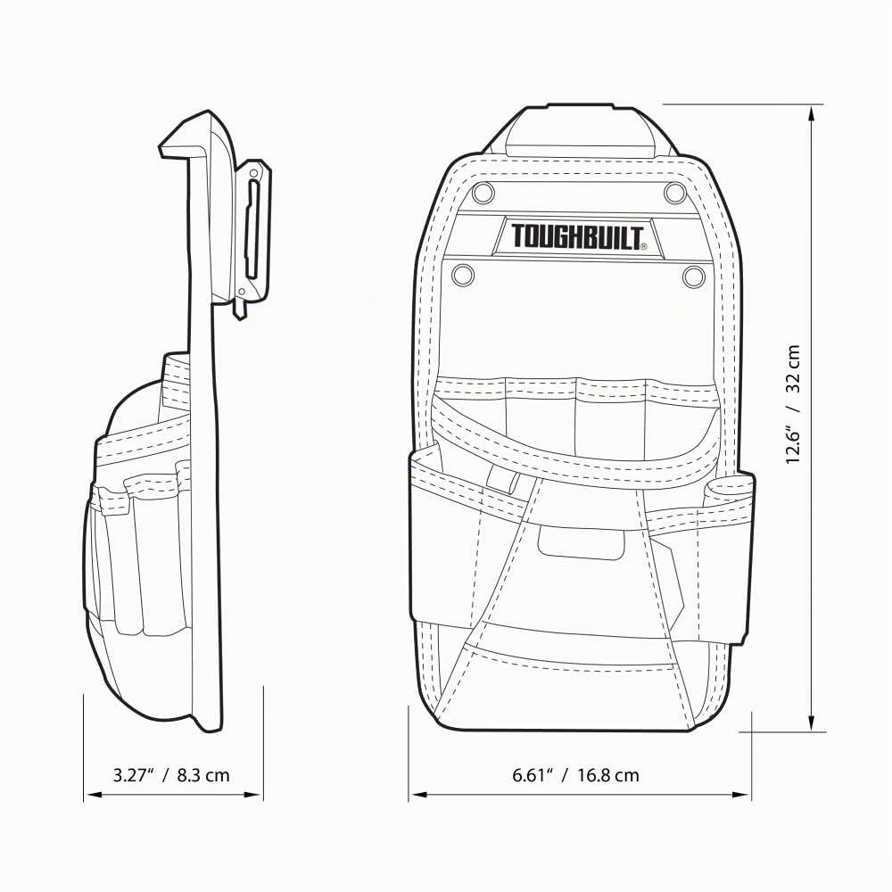 ToughBuilt - Bolsa para técnico: Bolsillos y Bucle, Funda Ajustable, Trabillas de Destornillador Ajustadas, Accesorio Seguro para múltiples Herramientas (Hub ClipTech ™ Incluido)
