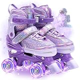 OLYSPM Patines 4 Ruedas, Empeine Luminiscente,4 tamaños Ajustables con 8 Ruedas Que Brillan y Bolsa de Almacenamiento para Niñas y Niños(Violet)