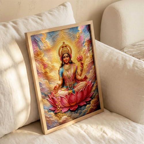 Image of CRAFTLYN Hindu God Wall Art WALL ART Prints Framed Spiritual Religious Paintings for Living Room, Pooja Room, Bedroom, Office, Meditation Room, Home Decor (Saraswati ma, 13X19, Brown)