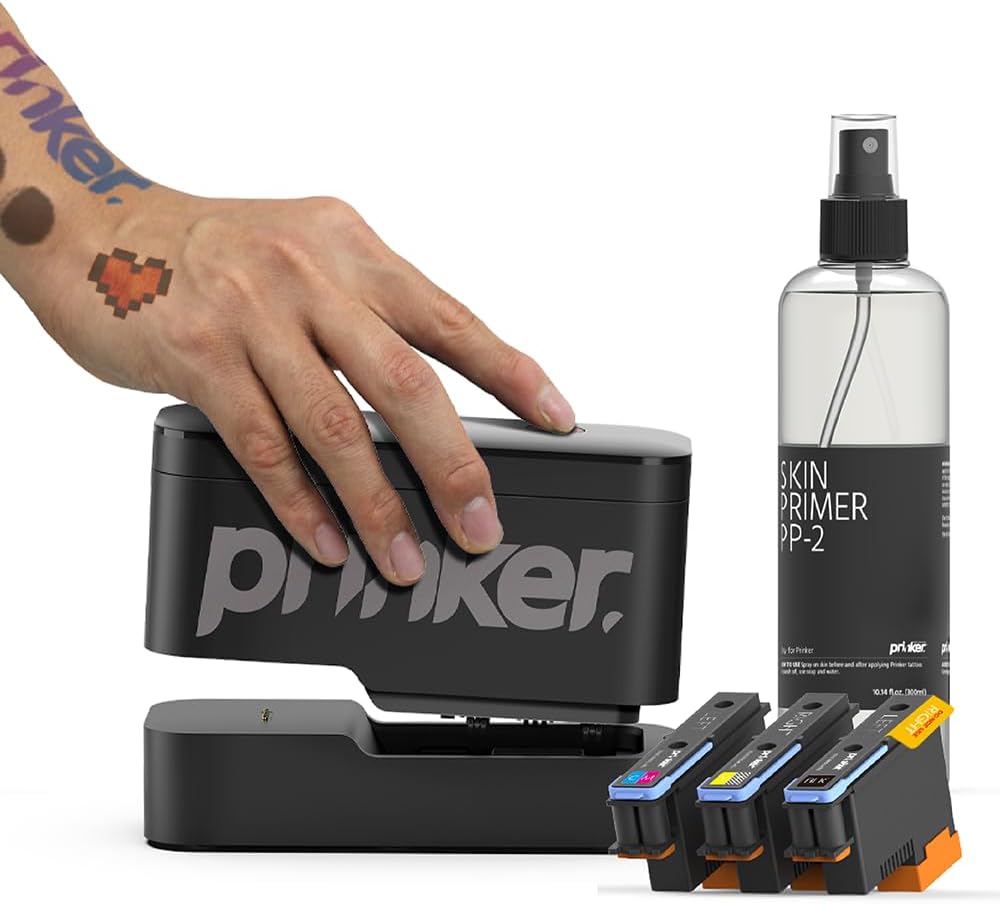 PRINKER. COLOR YOUR WAY S Temporary Tattoo Device Package for Instant Custom Temporary Tattoos with Premium Cosmetic Full + Black Ink - Compatible w/iOS & Android Devices