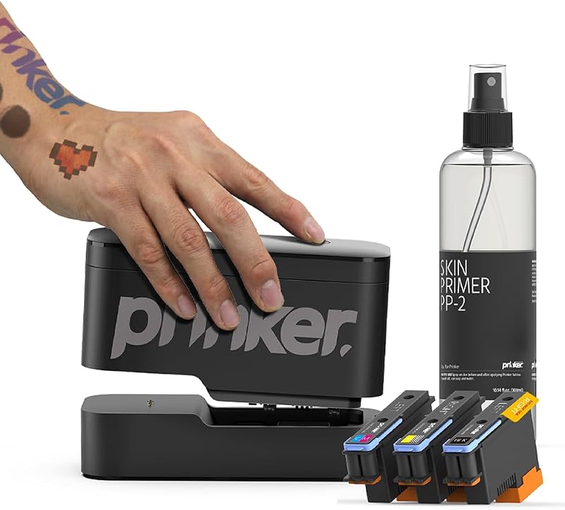 Prinker S Black & Color Temporary Tattoo Printer, Custom Tattoos in Seconds, Water-Resistant and Soap-Washable, Android & iOS Compatible, Ink Included