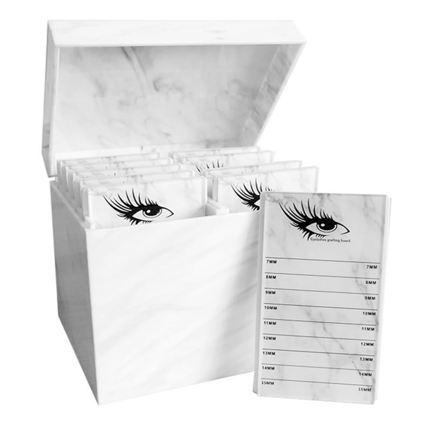 Boîte de rangement à 10 couches en acrylique pour extensions de cils, maquillage, faux cils, colle - Présentoir emballé avec 10 palettes (blanc marbre)