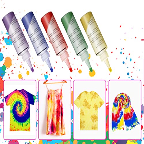 ESSORT Tie Dye Kit, 5 Colors 120ml Large Fabric Textile Shirts Paints, Vibrant Bright Colors Tie Dye Designs Clothing, Permanent Paint for Clothes Shirt Dress Homemade DIY Patterns Party Fun Activity