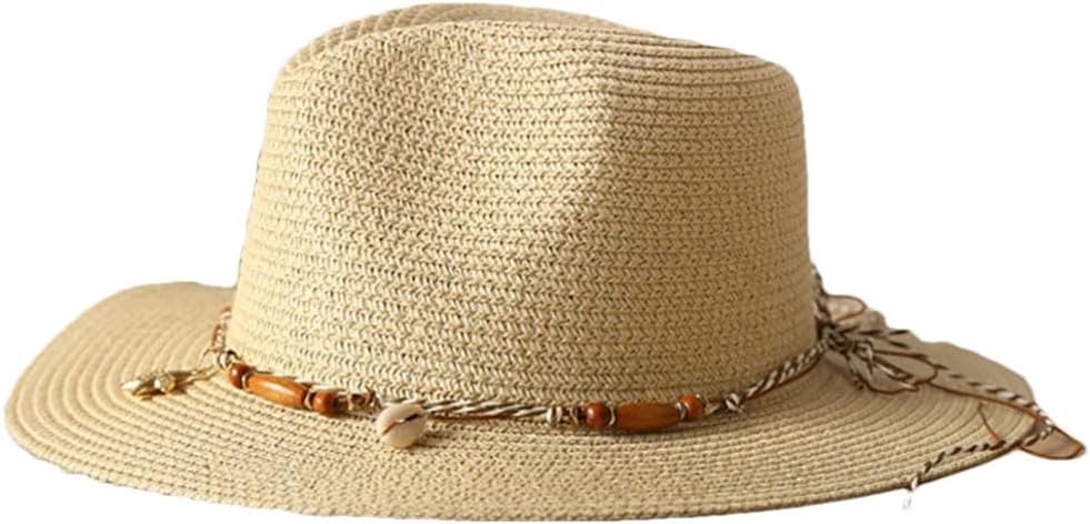 Women’s Straw Hat Shell Strap Beach Panama Visor Casual Style