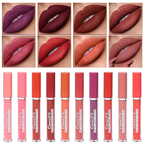 BONNIESTORE 10 Colors Matte Liquid Lipstick Set, Waterproof Long Lasting Matte Lipstick set Lip Gloss Set, Liquid Lipgloss Set Lipstick Sets for Women