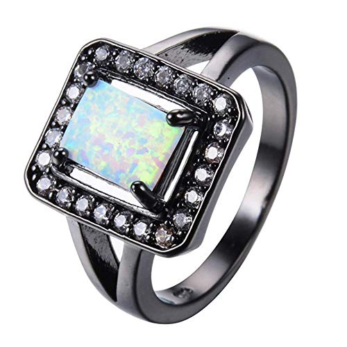 Bague opale blanche carrée femme en plaqué or noir : bijou d'exception au design moderne
