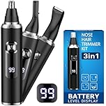 Nose Hair Trimmer for Men,3 in 1 USB Nose Trimmer with LED Battery Display,Painless Dual Edge Blades Nasal Hair Trimmers for Men,Eyebrow Razor,Ear Facial Hair Remover,IPX7 Waterproof,Easy Cleansing