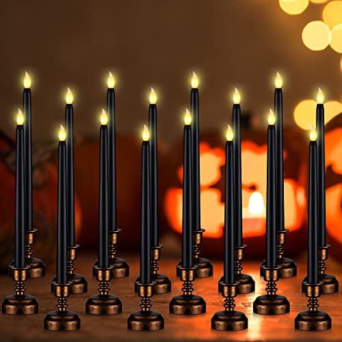 Image of Fumete 16 Pcs Halloween Black Flameless Candles, with Gold Base