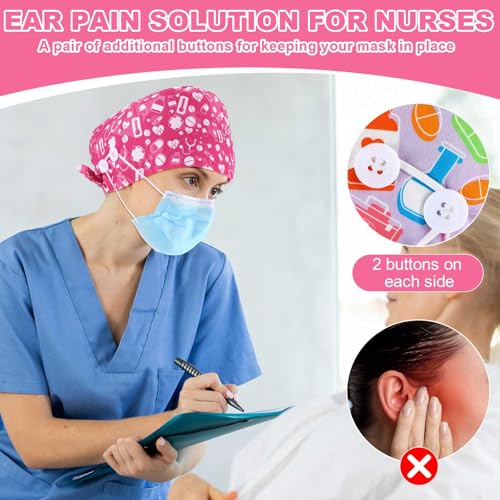 Image of Unittype 4 Pcs Nurse Caps for Women Nursing Working Caps with Button and Sweatband Adjustable Elastic Scrub Hats for Dentist
