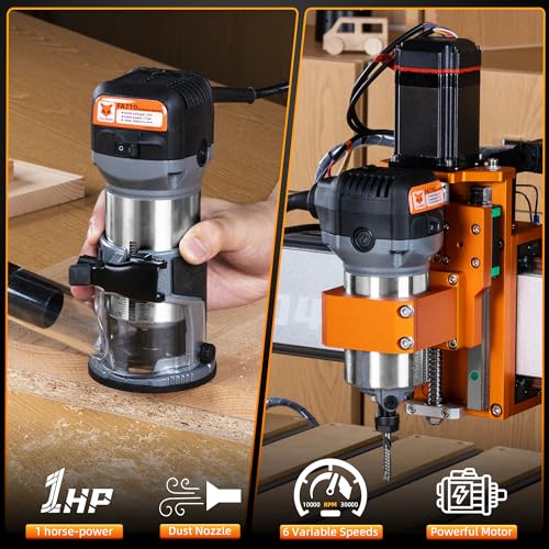 Image of FoxAlien 1HP 710W 65mm Diameter Compact Palm Router for CNC Woodworking,6 Variable Speeds Max 30000 R /MIN Wood Trimmer with 1 /4 inch Collet (110V)