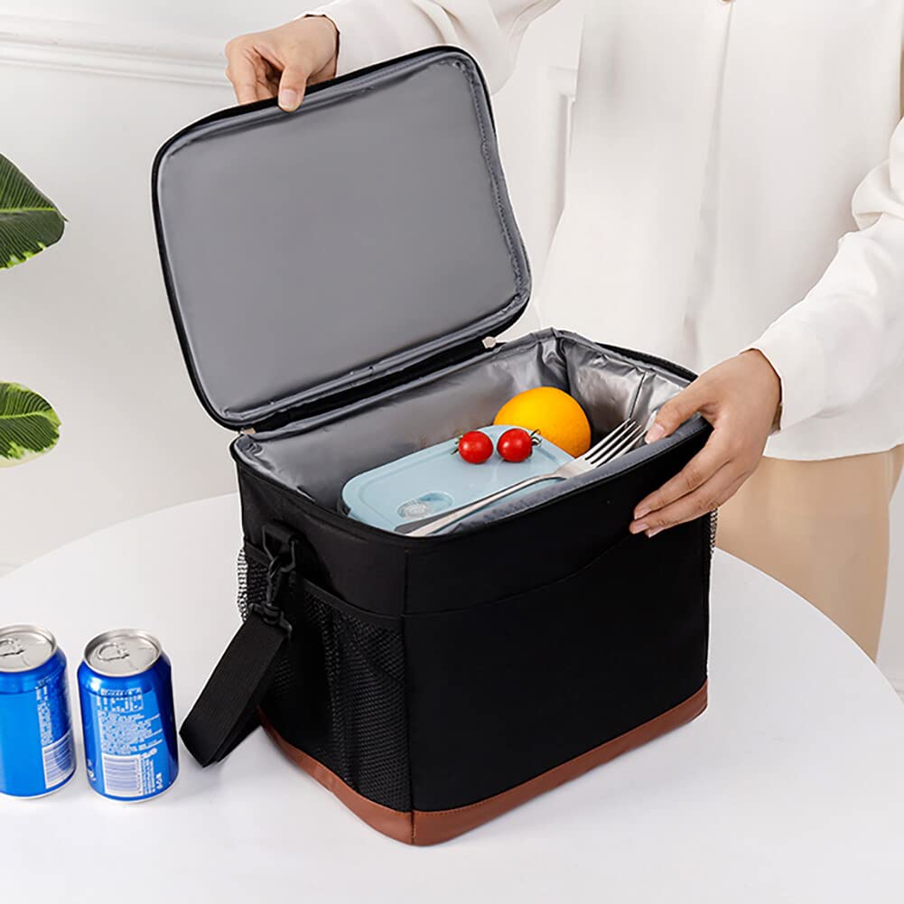 Bolsa isotérmica para el almuerzo, 16 L, portátil, impermeable, para almuerzo, pícnic, con correa para el hombro, doble compartimento para trabajo, escuela, viajes, oficina, azul oscuro