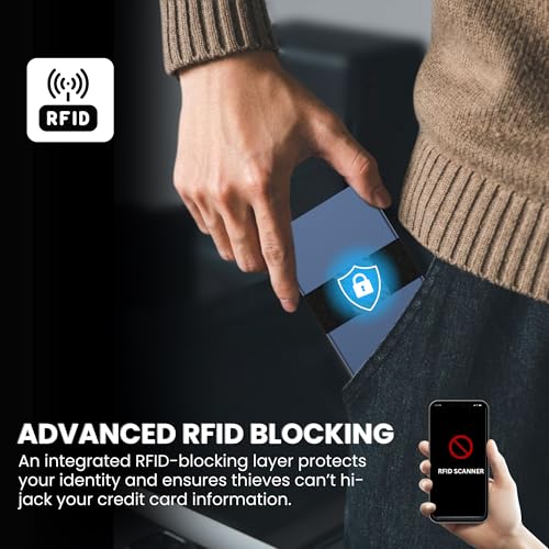 Image of CODE 118 Wallet - Premium Automatic Smart Wallet, RFID Blocking, Pop Up Mens Minimalist Metal Wallet, 6061-T6 Aerospace-Grade Aluminum, Genuine 3K Carbon Fiber (Classic, Pacific Blue)