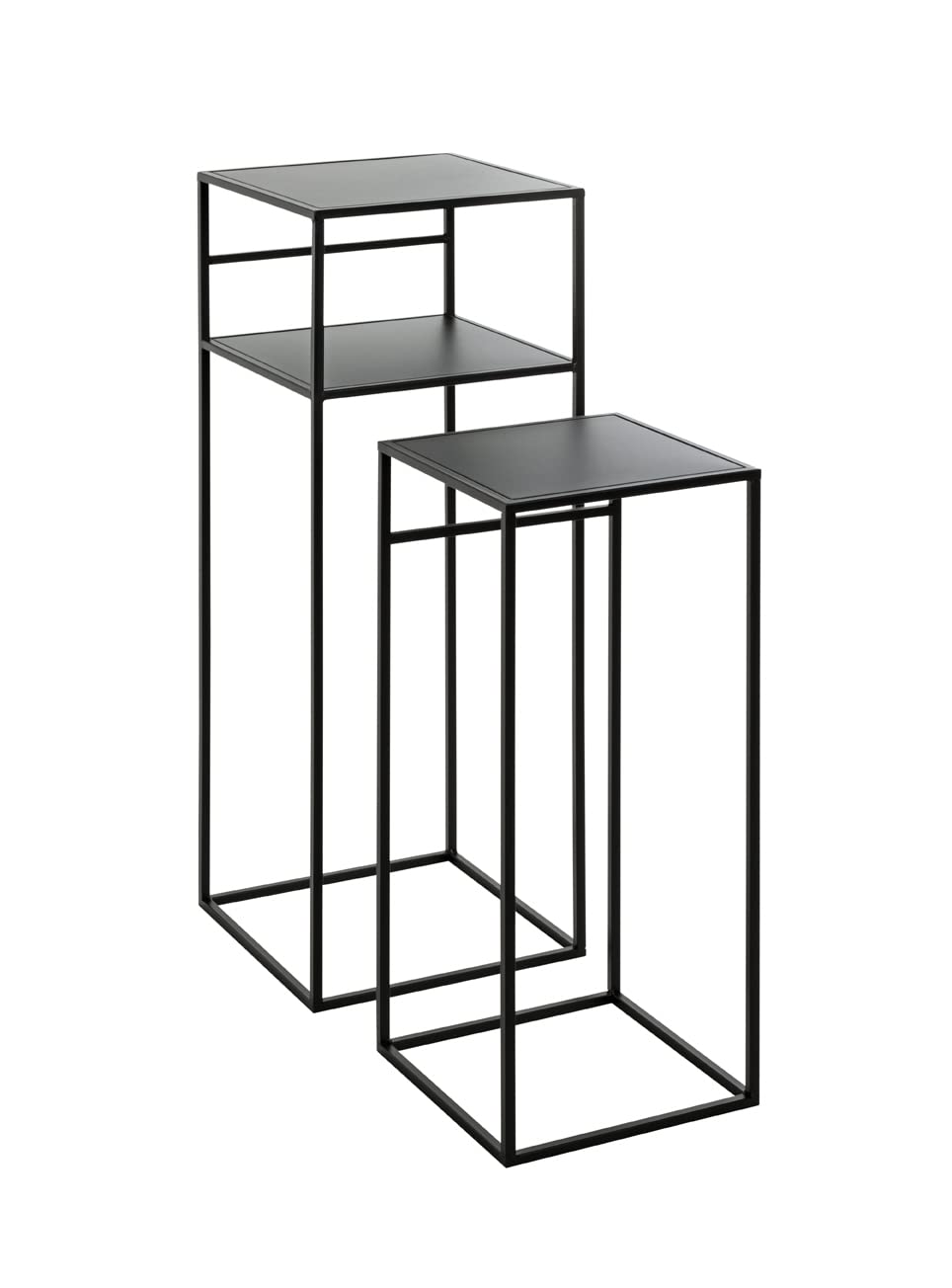 HAKU Set di 2 tavolini in metallo nero - Tavolini da salotto piccoli - Dimensioni: L 26/30 x A 63/85 x P 26/30 cm Stile: Moderno