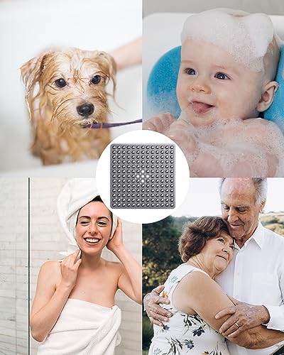 SOBEAU Alfombra Ducha Antideslizante,Alfombrilla de Ducha Cuadrada Libre de BPA -Estera de Ducha Antideslizante con Orificios de Drenaje para Evitar la formación de Moho y Hongos（Gris）