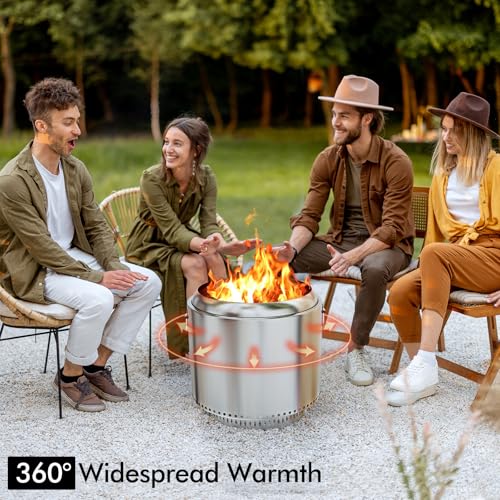 Garvee Portable Smokeless Fire Pit 27" with Stand, Enhanced Airflow, Durable Design, Stainless Steel Stove Wood Burning, Removable Ash Pan, for Camping, Garden, Backyard