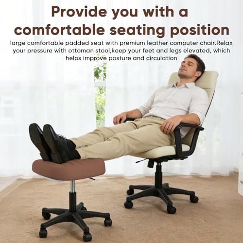 Image of Ergonomic Adjustable Under Desk Footrest,Ottoman with Wheels | 500lbs|360 swivel Silent PU casters|Thick 2.36 inch Seat| Rolling Stool with Wheels for Massage,Salon,Spa,Clinic,Office,Home