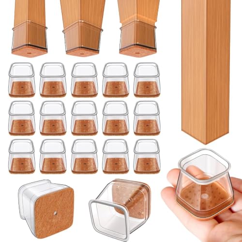 Ansible 24 pcs Square Small Chair Leg Floor Protectors, Furniture Felt Pads Silicone Covers caps for Chairs,Chair Leg Protectors for Hardwood Floors (Small fit:3/4'' to 1'')