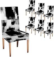 Vista 164 de TOMWISH Fundas para Sillas De Comedor 6, Fundas para sillas de comedor, pintura de arte abstracto, funda extraíble elástica de elastano para silla