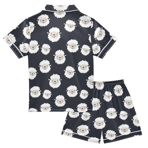 Cute cartoon Sheep Summer Satin Pajama Set, Cute Button-Down Sleepwear Pj Set for Sleep Wears2
