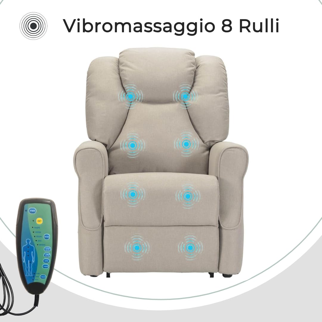 POLTRONE ITALIA Angela1 Fauteuil releveur Relax Dispositif Médical Vibromassage kit 4 Roues siège à Micro-Ressorts Doux résistant aux Taches Fauteuil électrique Fauteuil inclinable Gris Claire