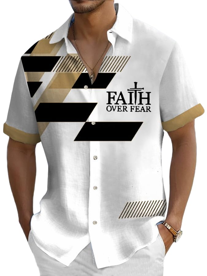 Vintage Mens Faith Over Fear Christian Cross T-Shirt
