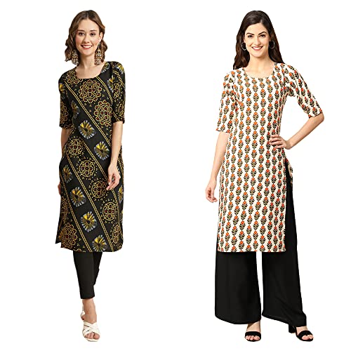 Image of Pinkmint Women's Crepe Digital Print Straight Kurta [Pack of 2]