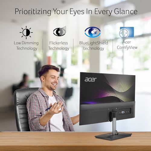Image of acer RS242Y 23.8 Inch Full HD IPS Ultra-Thin (6.9mm) Backlit LED Monitor I Color Patterned Back Mood Light I Dual Glass Design, Sleek Metal Frame I 1 MS, 120Hz I 1xHDMI 1xVGA I Speakers I Eye Care