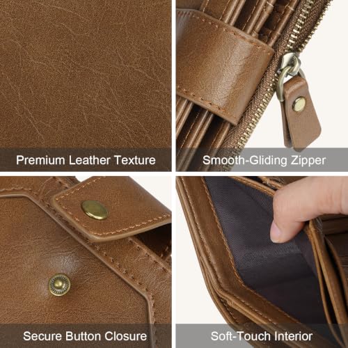 Image of Small Womens Wallet Billfold RFID Credit Card Holder Ladies Purse | Compact Wallets Women, 2 ID Windows,16 Card Slots, Zipper Coin Pocket, PU Leather, Woman Female Girls Gift, Brown