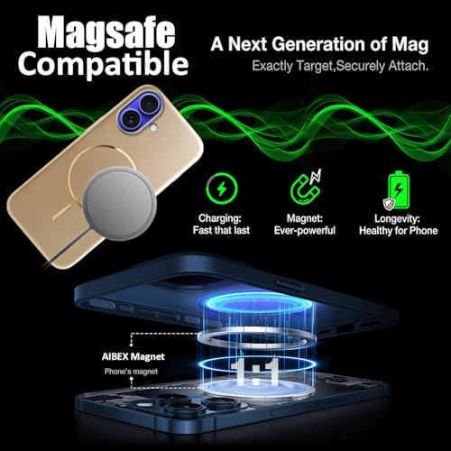 Image of AIBEX Ultra-Thin Mag-Saf Back Cover Case Compatible with iPhone 16| Slim Fit Scratch-Resistant Matte | Magnetic Wireless Charging | Microfibre Lining | Camera Protection (PC Material) - Gold