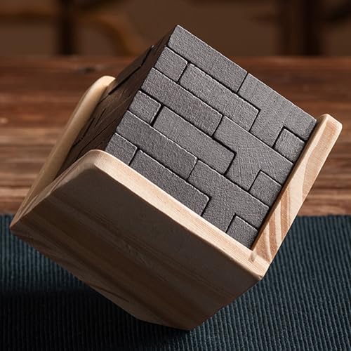MINGZE Rompecabezas de Madera Puzzle Teaser Toy 54 Bloques de Forma de T Juegos de Inteligencia geométrica Rompecabezas de Esfera para Adultos/niños (Todo Negro)