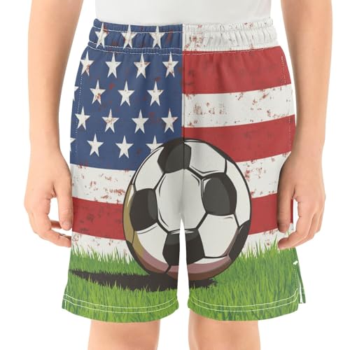 DOMIKING Flag Soccer Grass Kids Shorts Pull-on Boys Shorts with Elastic Waist Casual Athletic Pants for Outdoor Summer2
